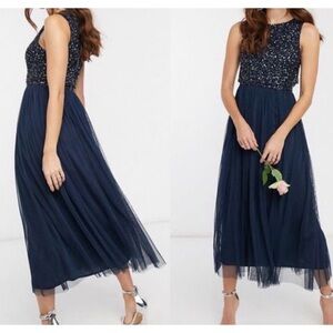 NWT Maya Deluxe Midaxi Tulle Sequin Midi Dress
